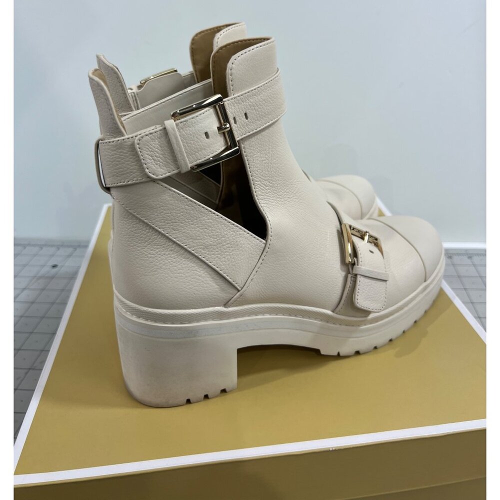Michael Kors Corey Cutout Ankle Boots Tumbled Leather Natural Cream Sz. 7.5 - Picture 3 of 11